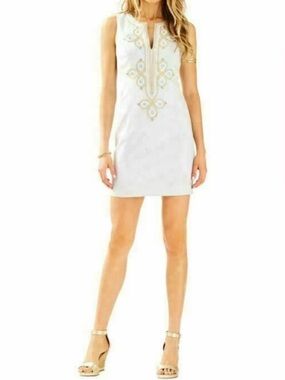 Lilly Pulitzer Mila Seaside Gray Mixed Metal Soutache Shift Dress 00 XXS